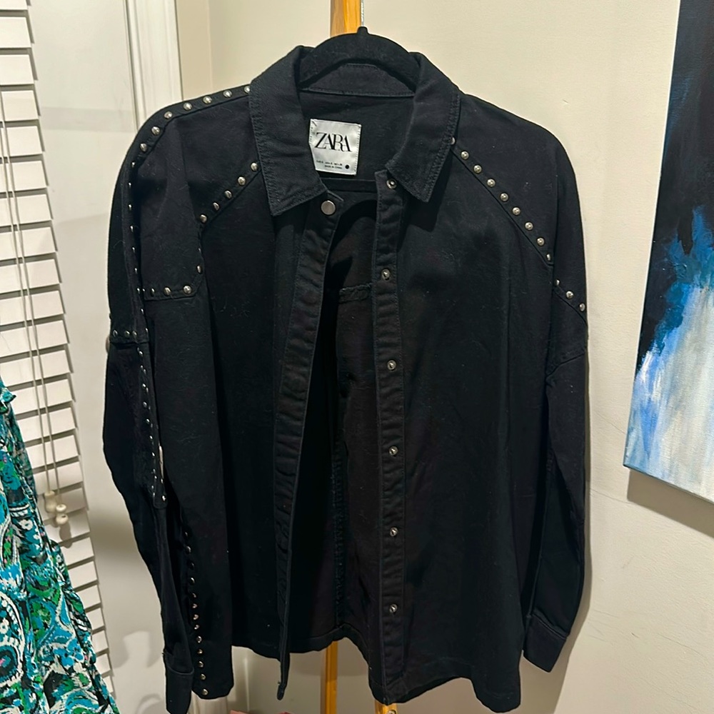 NWOT ZARA Black jeans, silver studded slim jacket